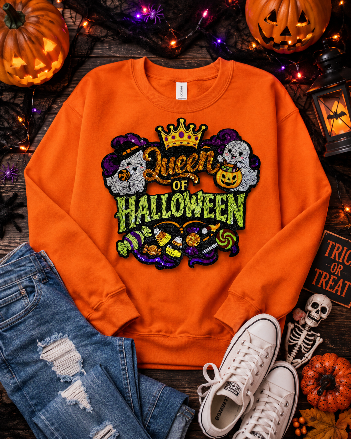 Queen of Halloween Patch: Halloween Applique - 11 inch Sequin patch