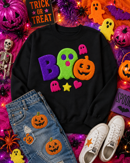 Boo Fluffy Halloween Patch; DIY Iron on Applique