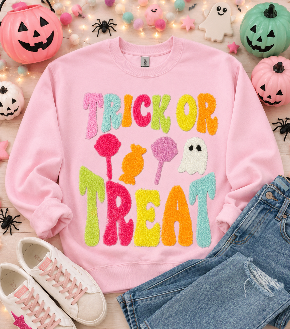 Trick or Treat Fluffy Patch; Halloween DIY Iron on Applique
