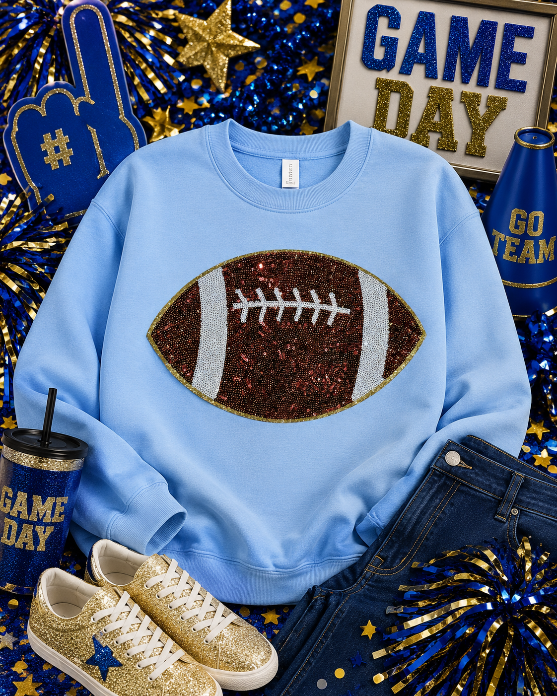 Football Sequin Patch, Iron on Patches, Game Day, DIY