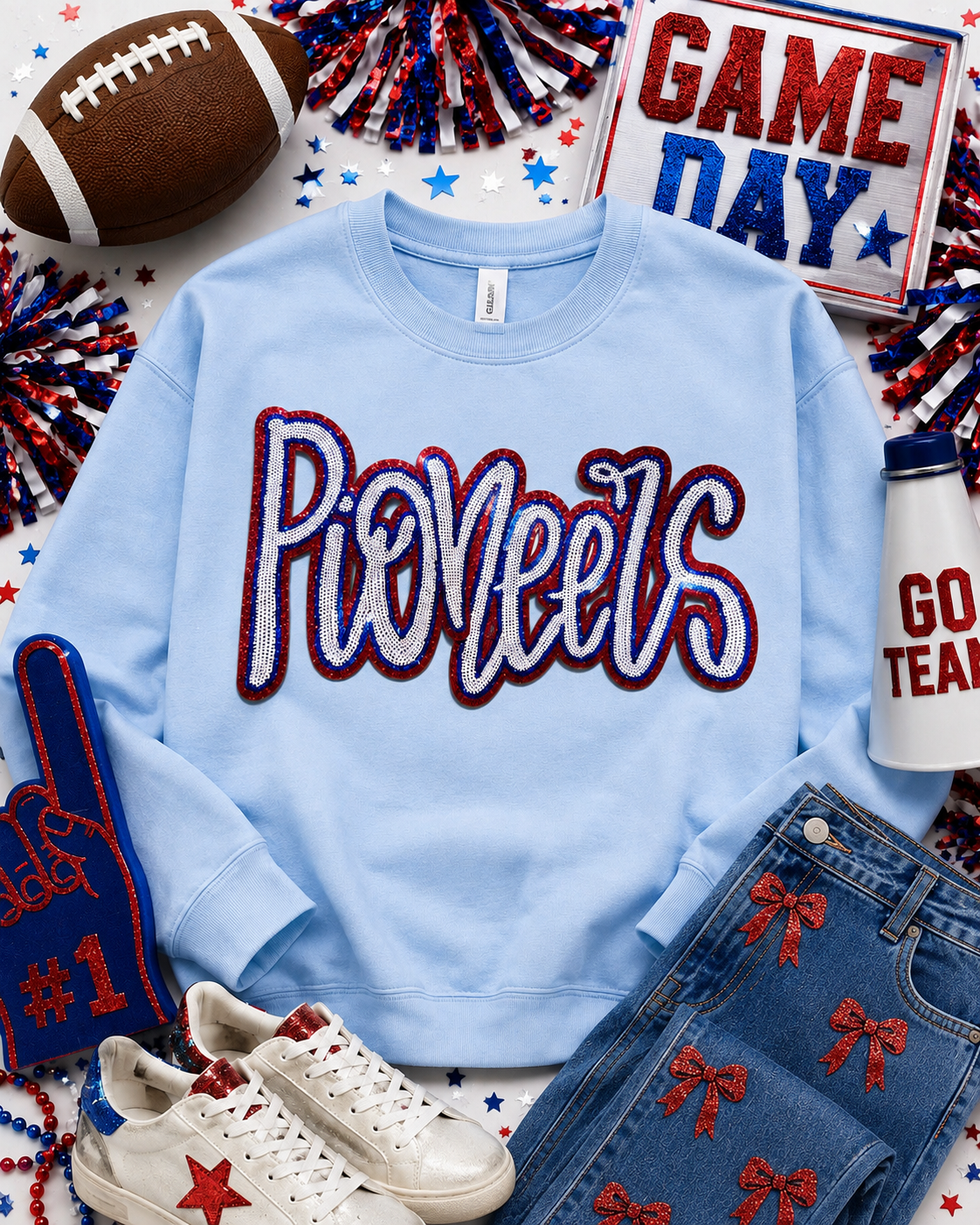 Sequin Pioneers Patch: Red Glitter Iron-On Sports Patch