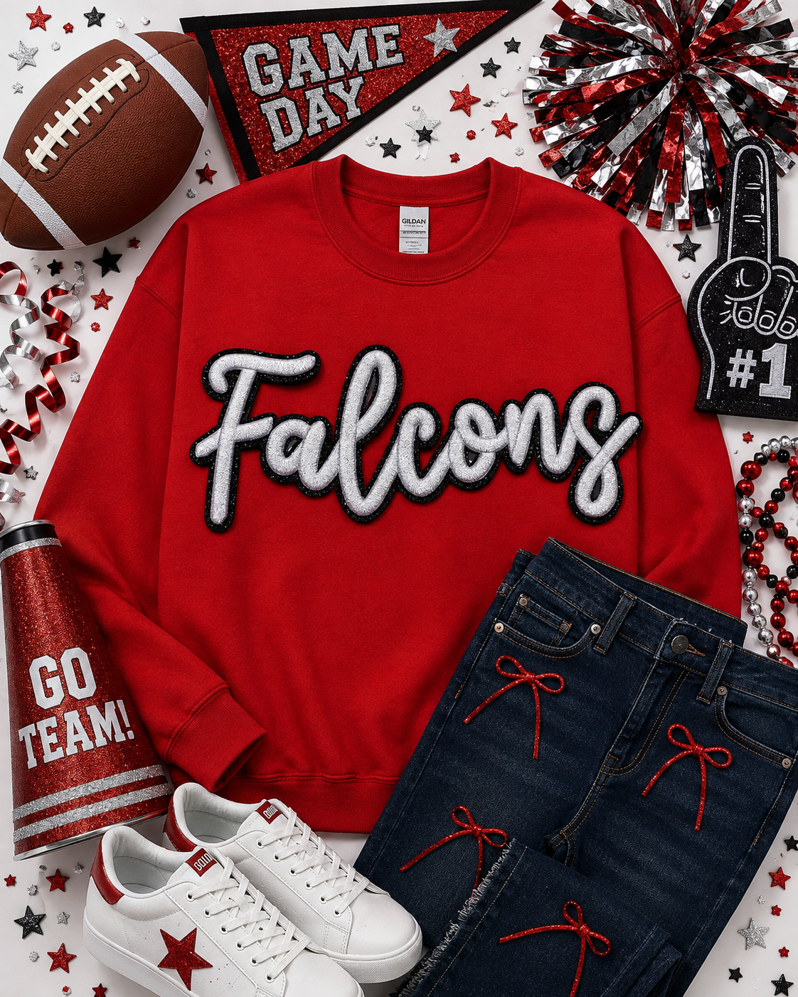 Puff Embroidered Falcons Patch: Black Glitter Iron-On Sports Patch