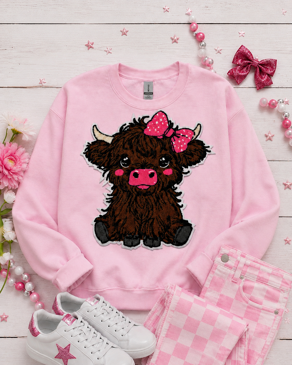 Highland Cow Patch, 11 in Patch, Chenille Patch, Cow Patch, Pink Patch, Farm Patch, Iron on Patch, DIY