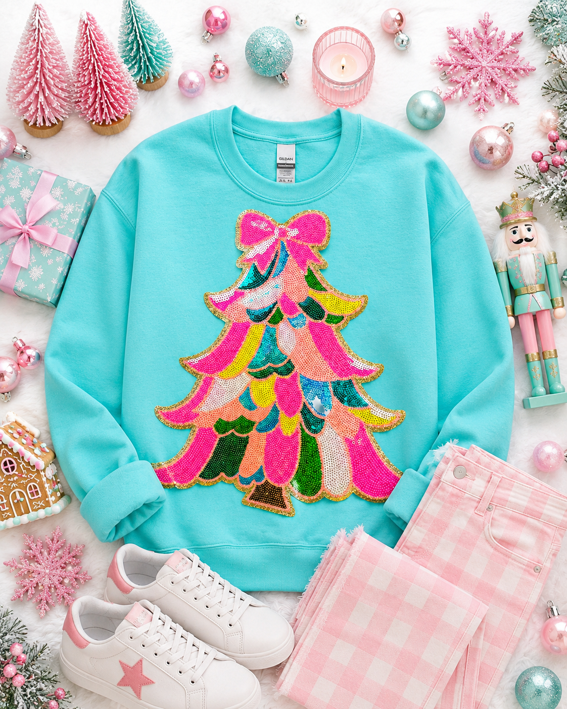 Sequin Christmas Tree , Sequin Bow Iron on Patch