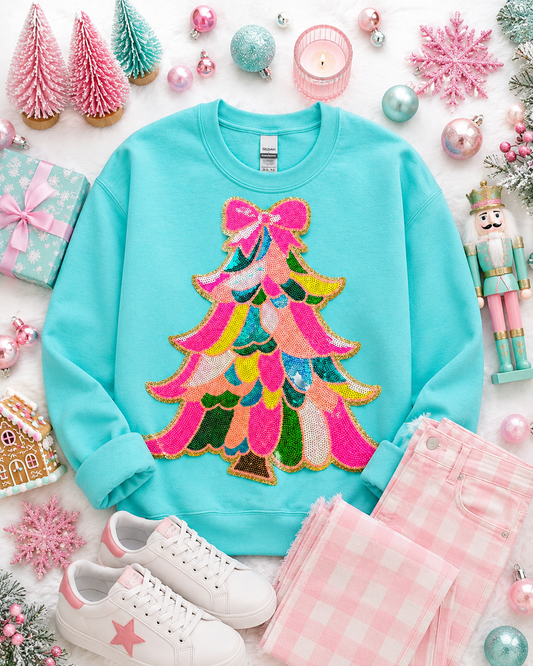 Sequin Christmas Tree , Sequin Bow Iron on Patch