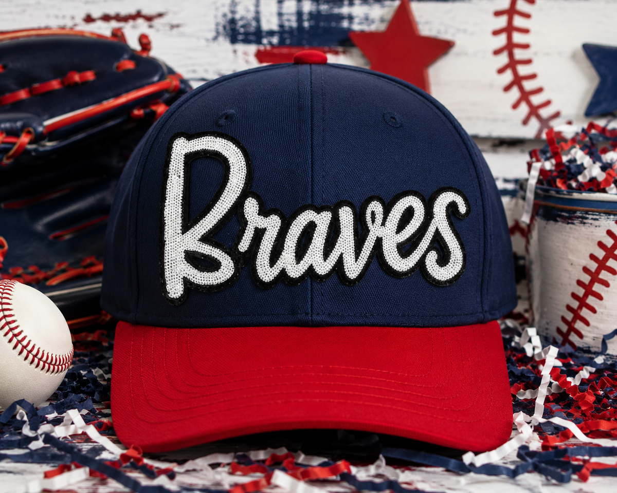 Braves Sequin Patch: Black Glitter Iron-On Applique, 4" Game Day Mascot