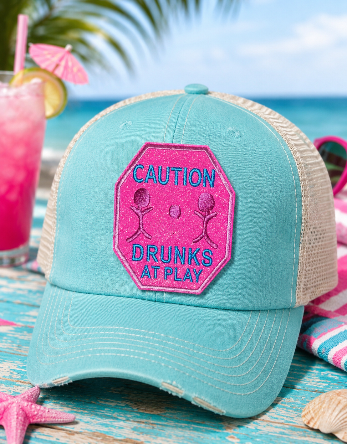 Caution Drunks at Play Embroidered Hat Patch, DIY, Iron on Patches