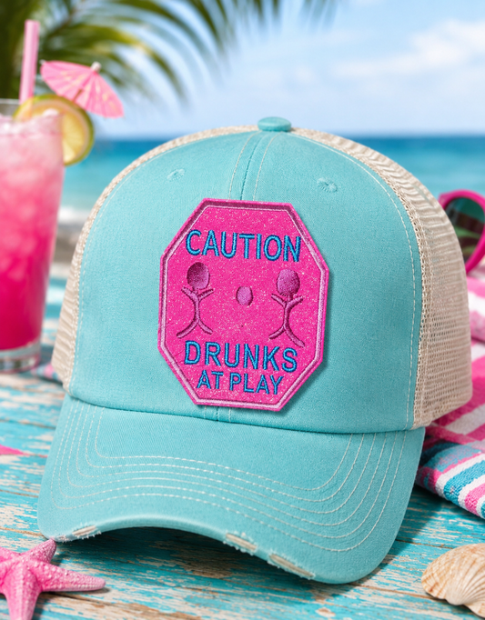Caution Drunks at Play Embroidered Hat Patch, DIY, Iron on Patches