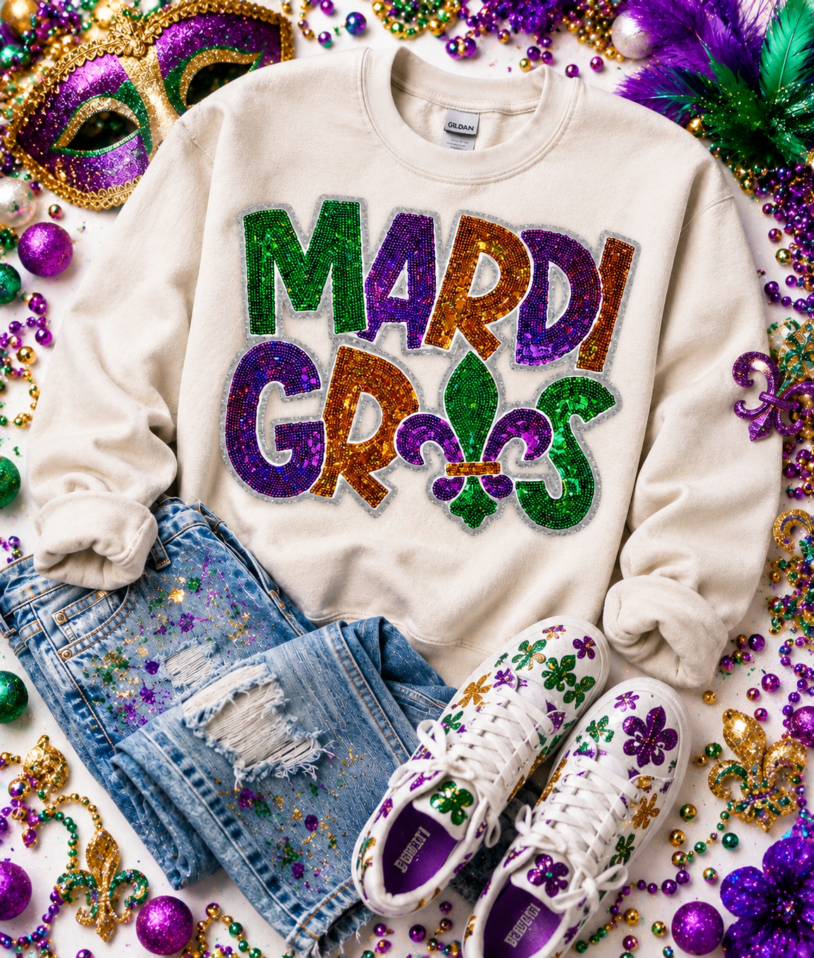 Mardi Gras Sequin Patch, Fleur de Lis Patch, DIY, Iron on Patches