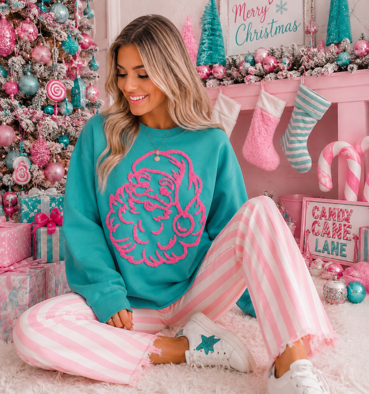 Fluffy Pink Santa Patch: Iron-On DIY Applique