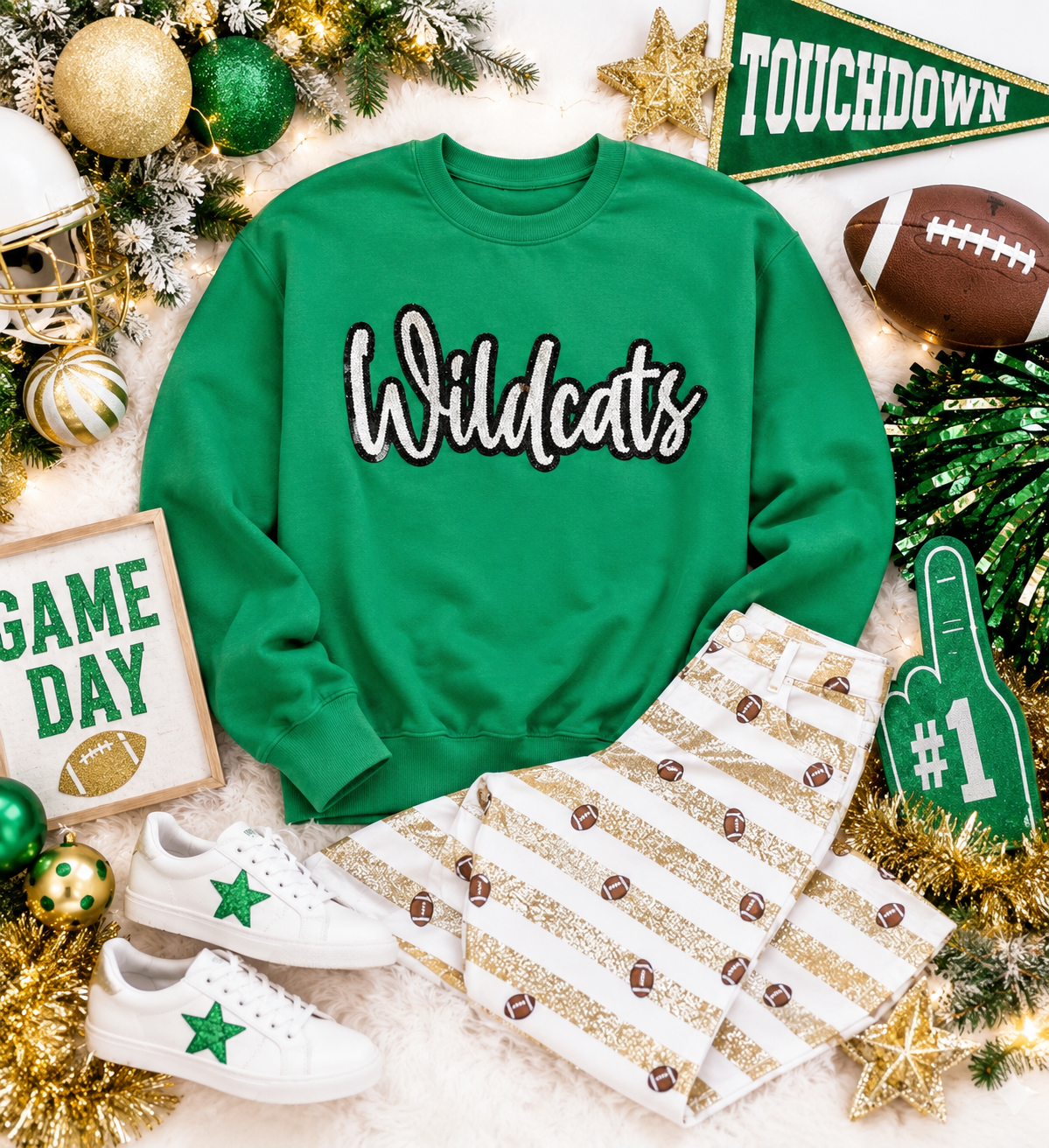 Sequin Wildcats Patch: Black Glitter Iron On Applique