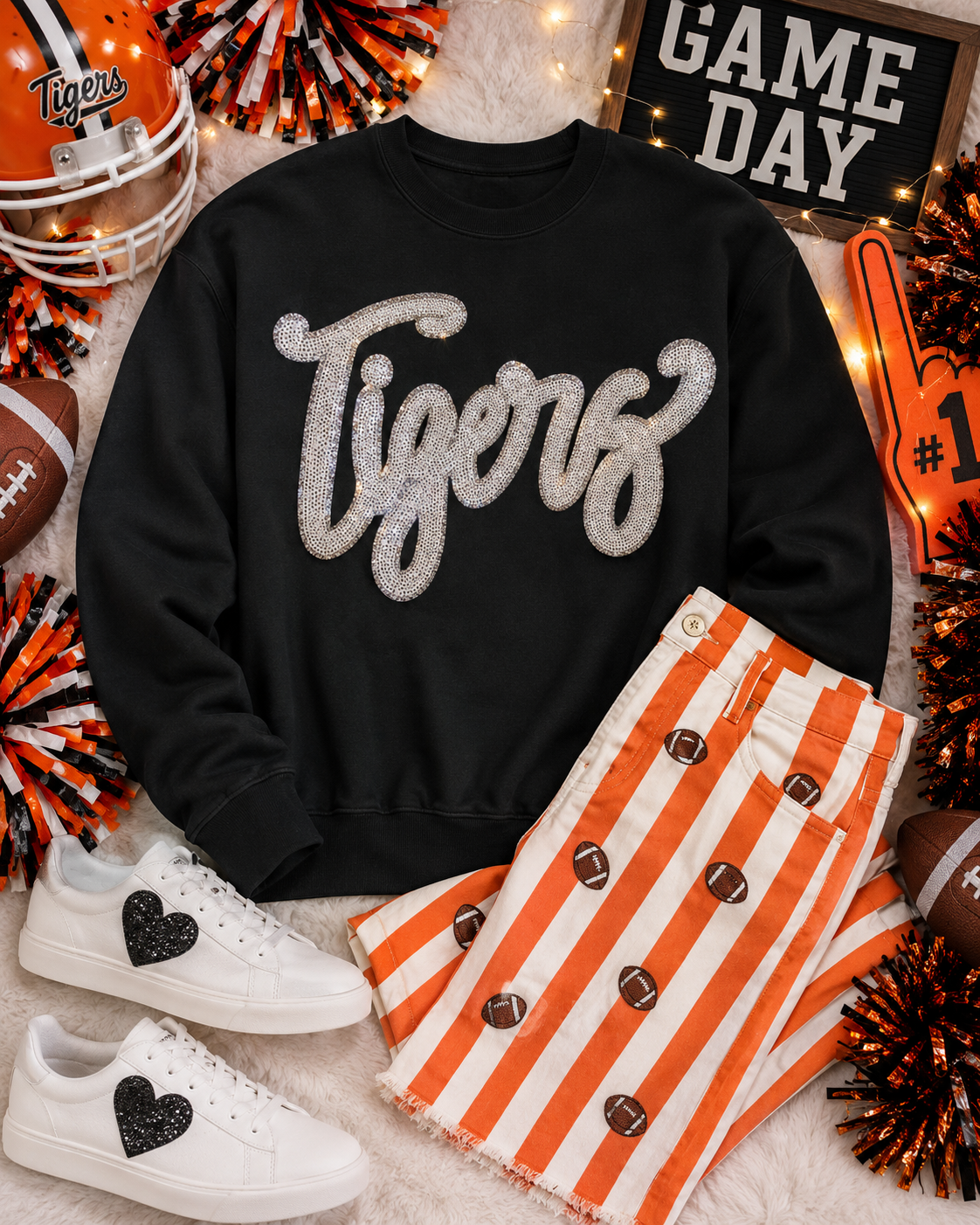 Sequin Tigers Patch: 11" White & Silver Glitter Iron-On, DIY