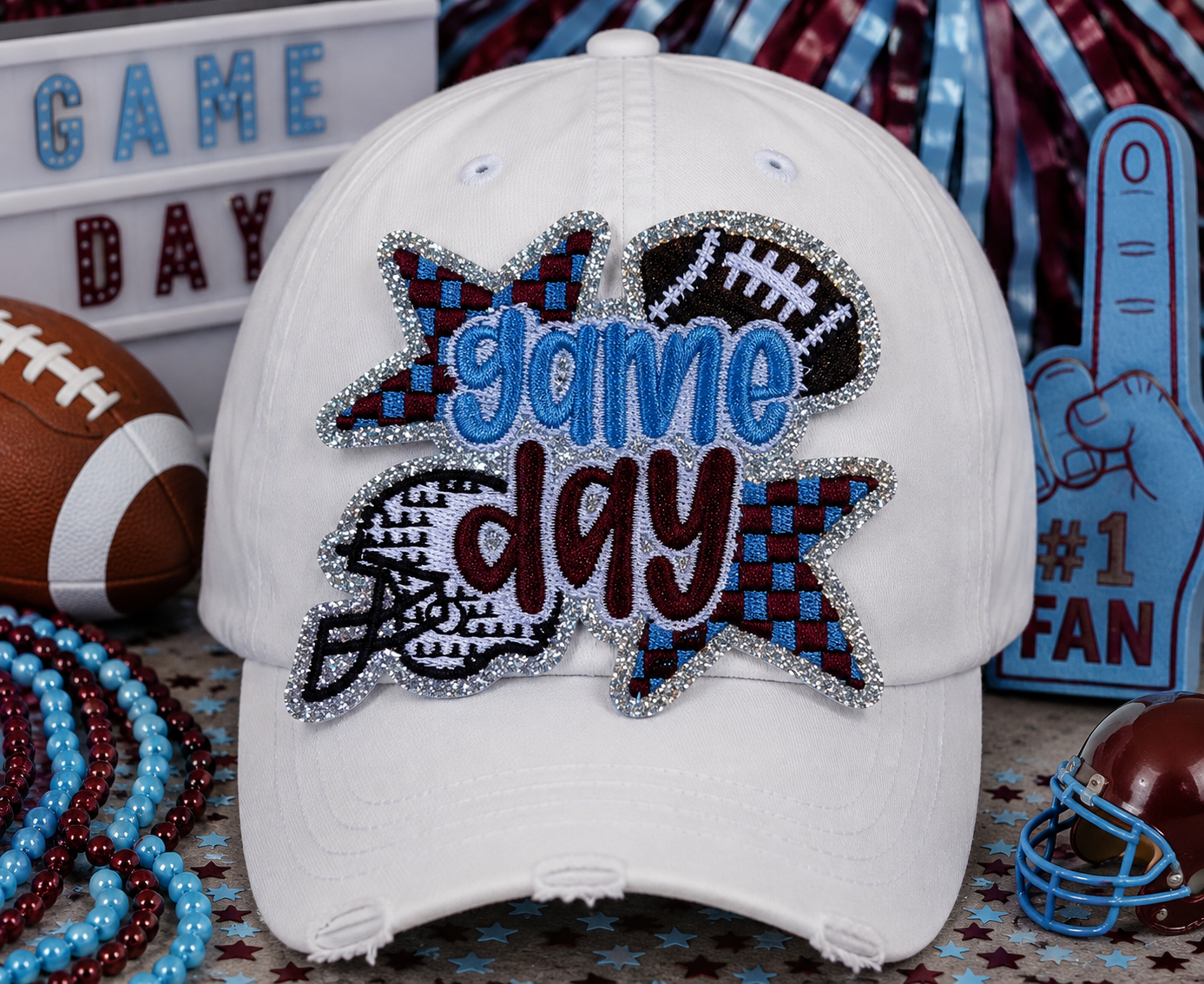 Football Game Day Patch, 3.5 in Patch, Hat Patch, Game Day Patch, Red and Blue Patch, Embroidered Football Patch, Sports Patch, Applique Patch, Iron on Patch, DIY