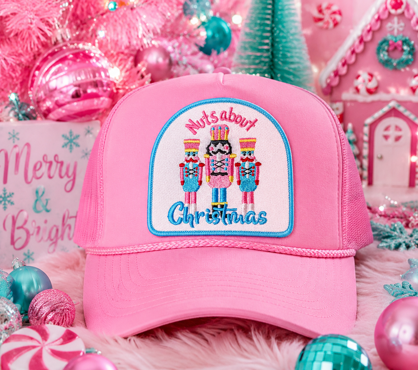 Nuts about Christmas Patch, Nutcracker Patch, Custom 3.5" Embroidery Iron On Patch, Trucker Hat Patch, Christmas Patch, Hat Bar Patch, Small Patch, Holiday Patch, Pink Patch, DIY Patch