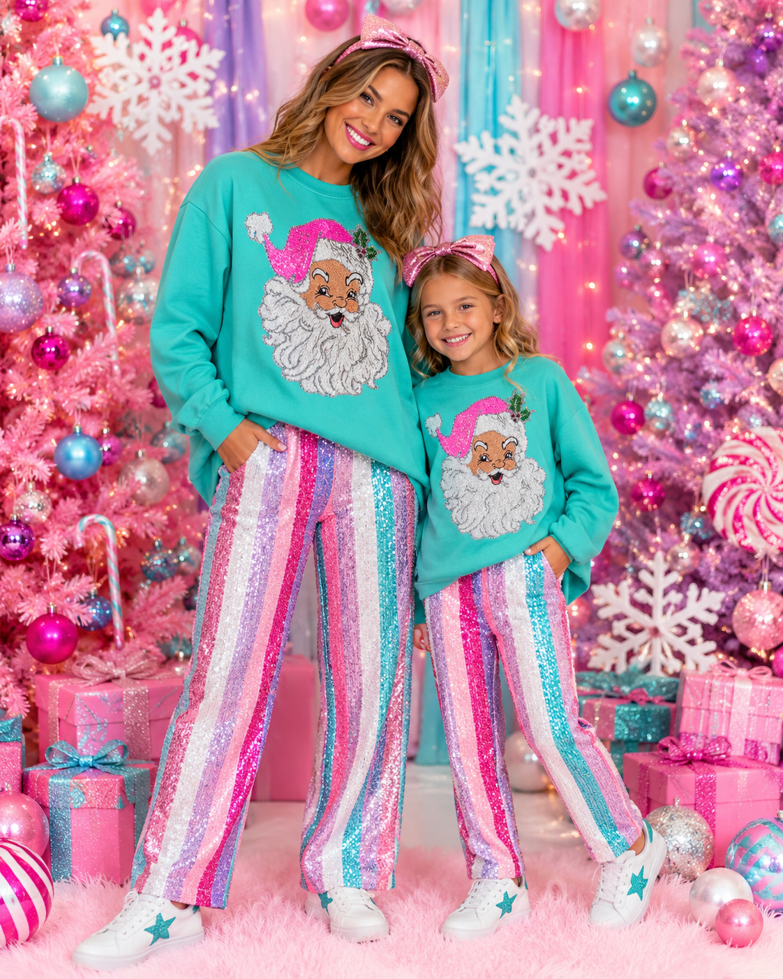 Pink Sequin Santa Patch: Mama and Me Christmas Iron-On Applique