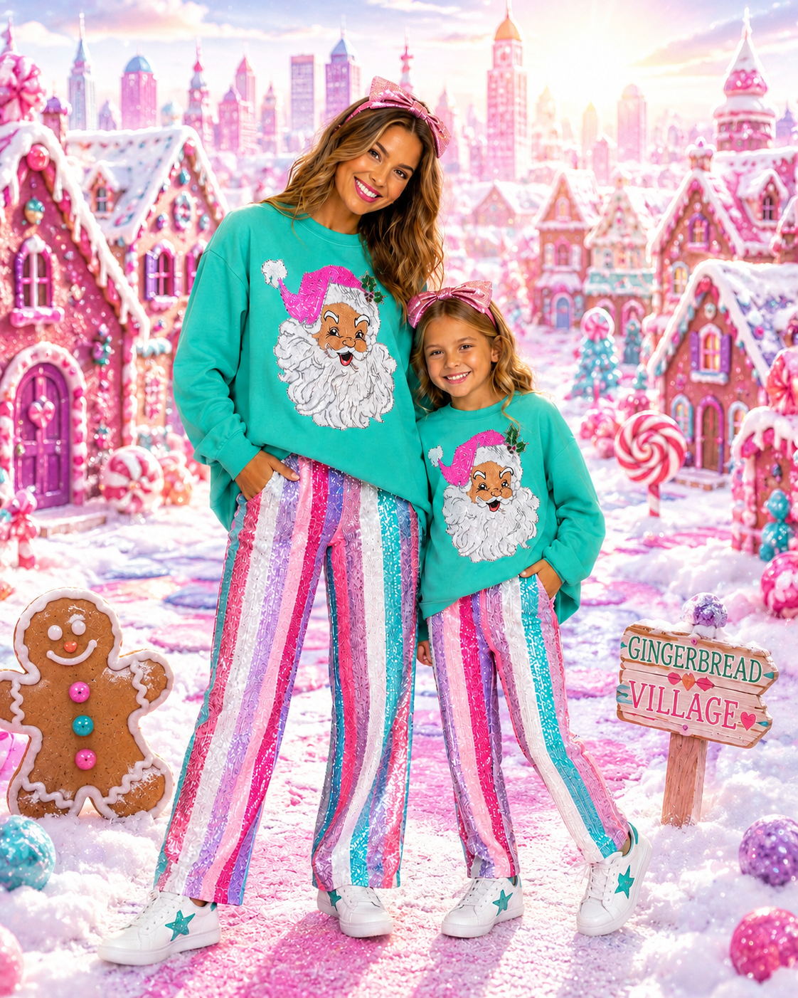 Pink Sequin Santa Patch: Mama and Me Christmas Iron-On Applique