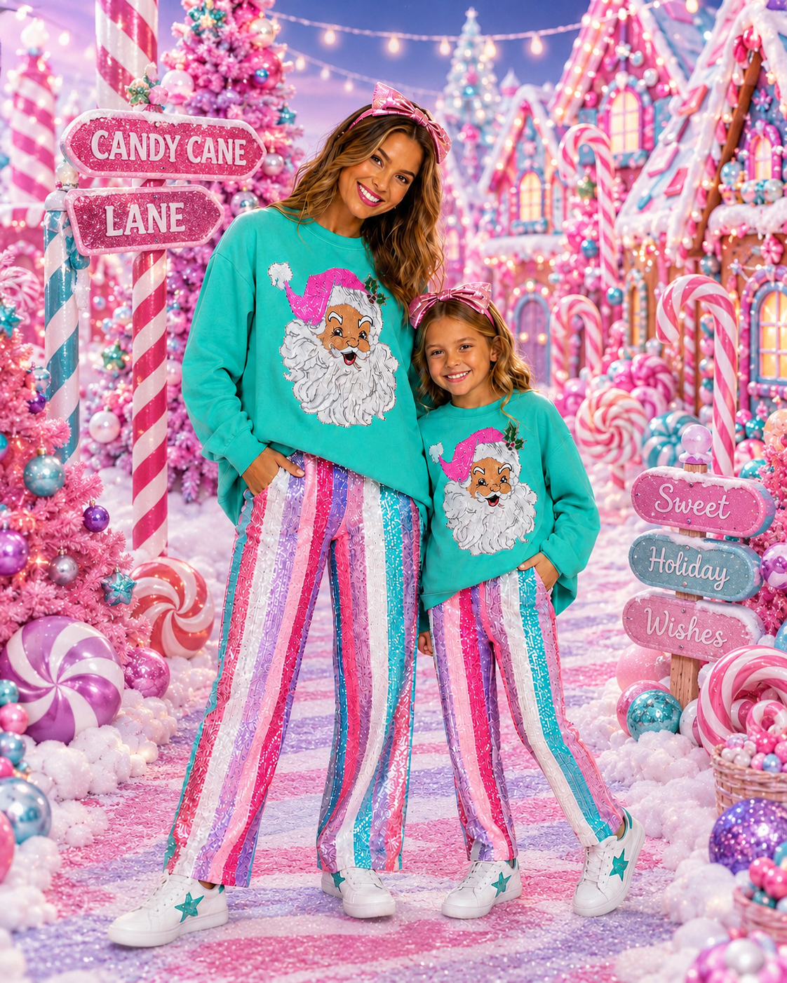 Pink Sequin Santa Patch: Mama and Me Christmas Iron-On Applique