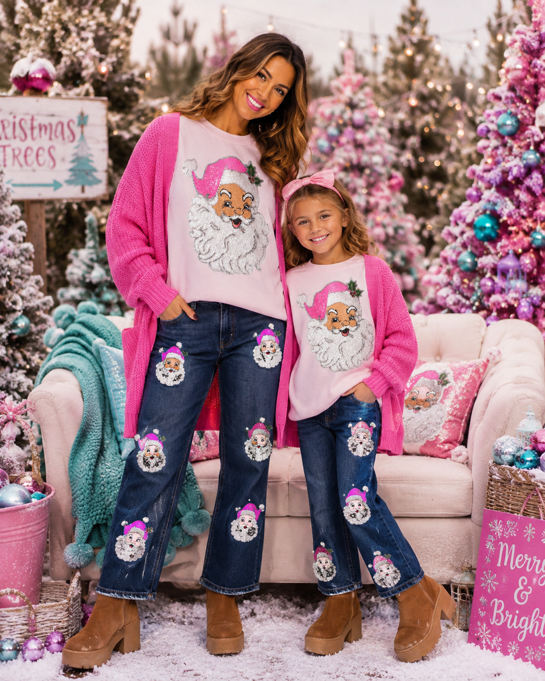 Pink Sequin Santa Patch: Mama and Me Christmas Iron-On Applique