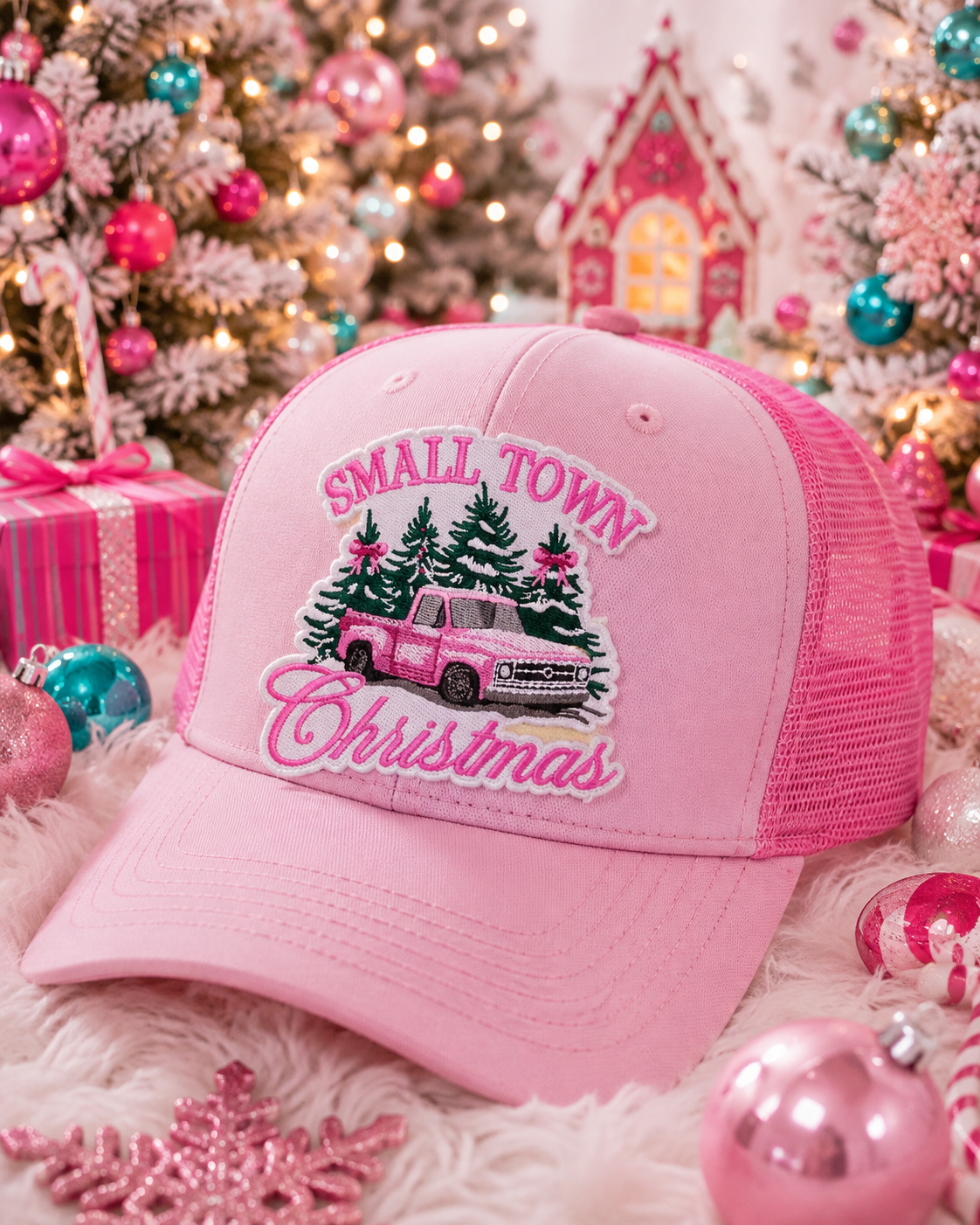 Small Town Christmas Patch, Pink Patch, Christmas Trucker Hat Patch, Country Christmas Patch, DIY