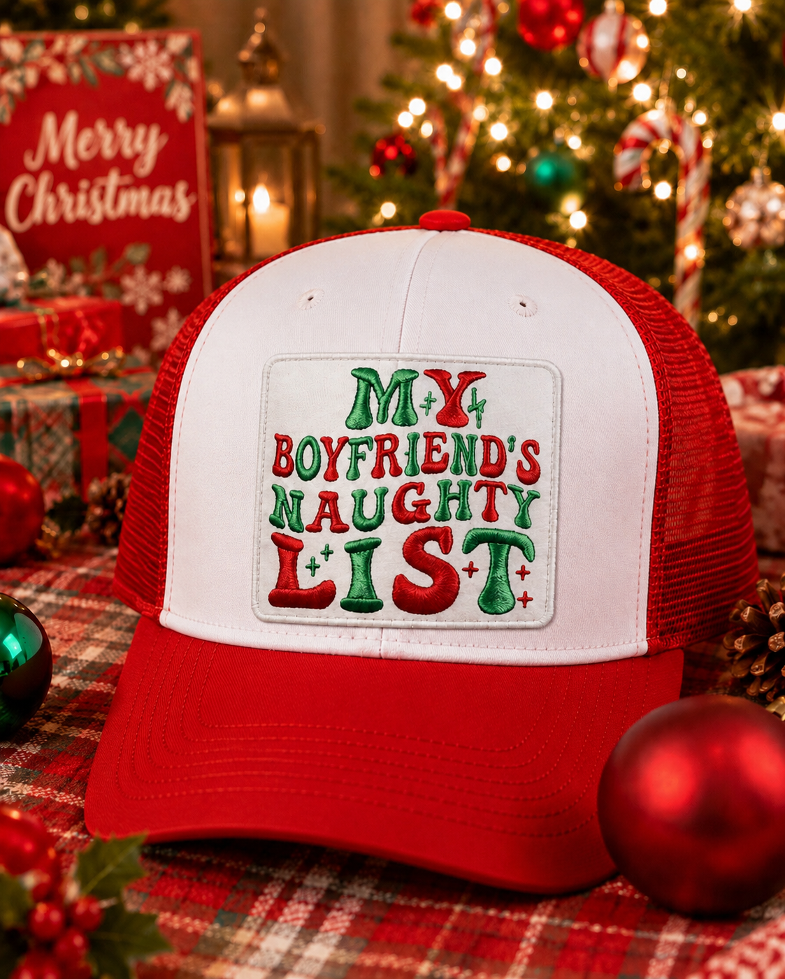 Naughty List Patch, Christmas Patch, Custom 3.5" Patch, Trucker Hat Patch, On My Boyfriend's Naughty List Patch, Iron on Patch, DIY Patch