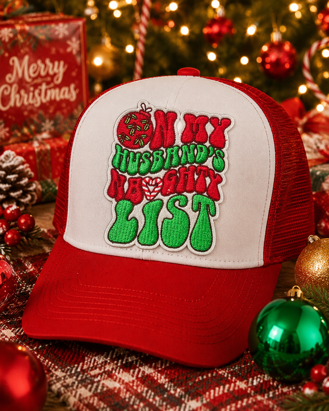 Naughty List Patch, Christmas Patch, Custom 3.5" Patch, Embroidered Patch, Mistletoe Patch, Trucker Hat Patch, On My Husband's Naughty List Patch, Iron on Patch, DIY Patch, Patch for Hat, Holiday patch