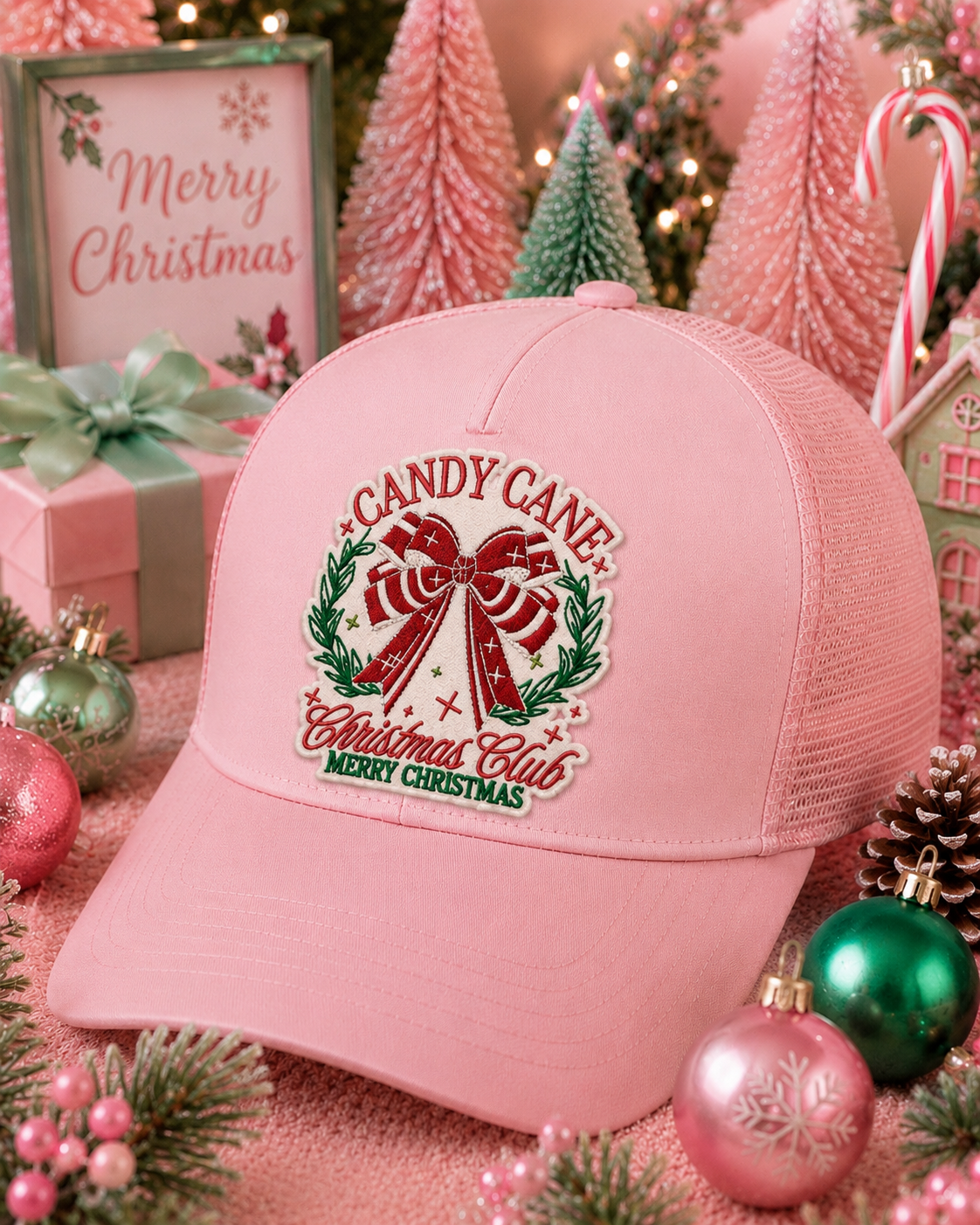 Candy Cane Patch, Christmas Club Patch, Pink Patch, Embroidered Patch, Trucker Hat Patch, Christmas Patch, Iron on Patch, DIY Patch, Patch for Hat, Holiday patch