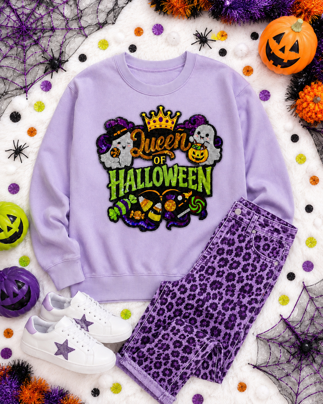 Queen of Halloween Patch: Halloween Applique - 11 inch Sequin patch