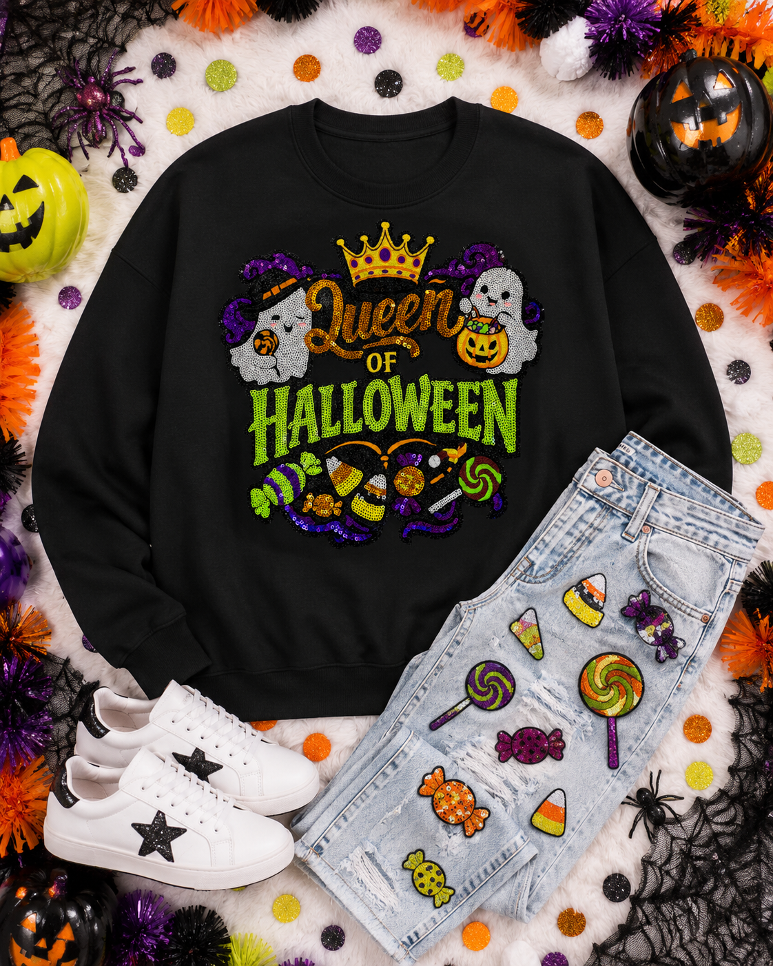 Queen of Halloween Patch: Halloween Applique - 11 inch Sequin patch