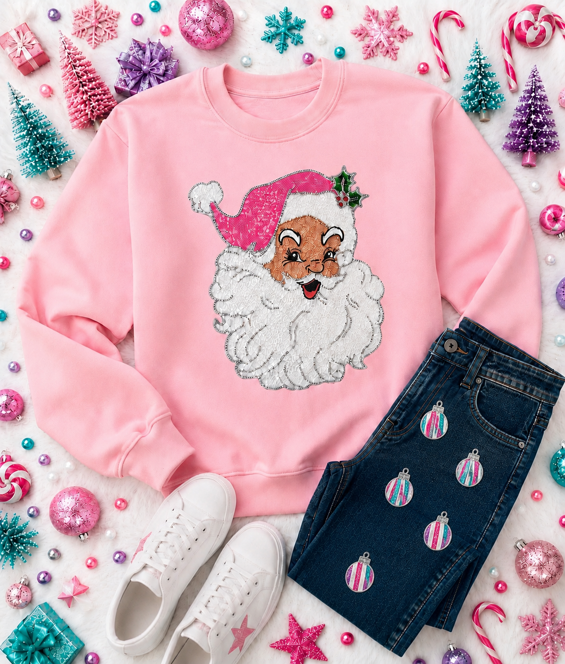 Pink Sequin Santa Patch: Mama and Me Christmas Iron-On Applique