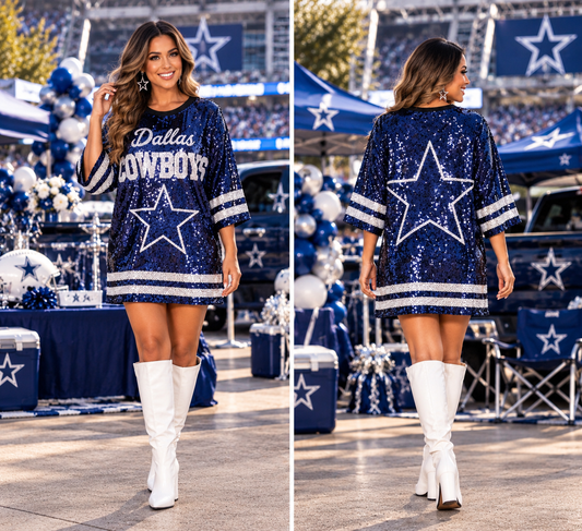 Sequin Dallas Cowboy Jersey Dress, Game Day, NFL Jersey Dress