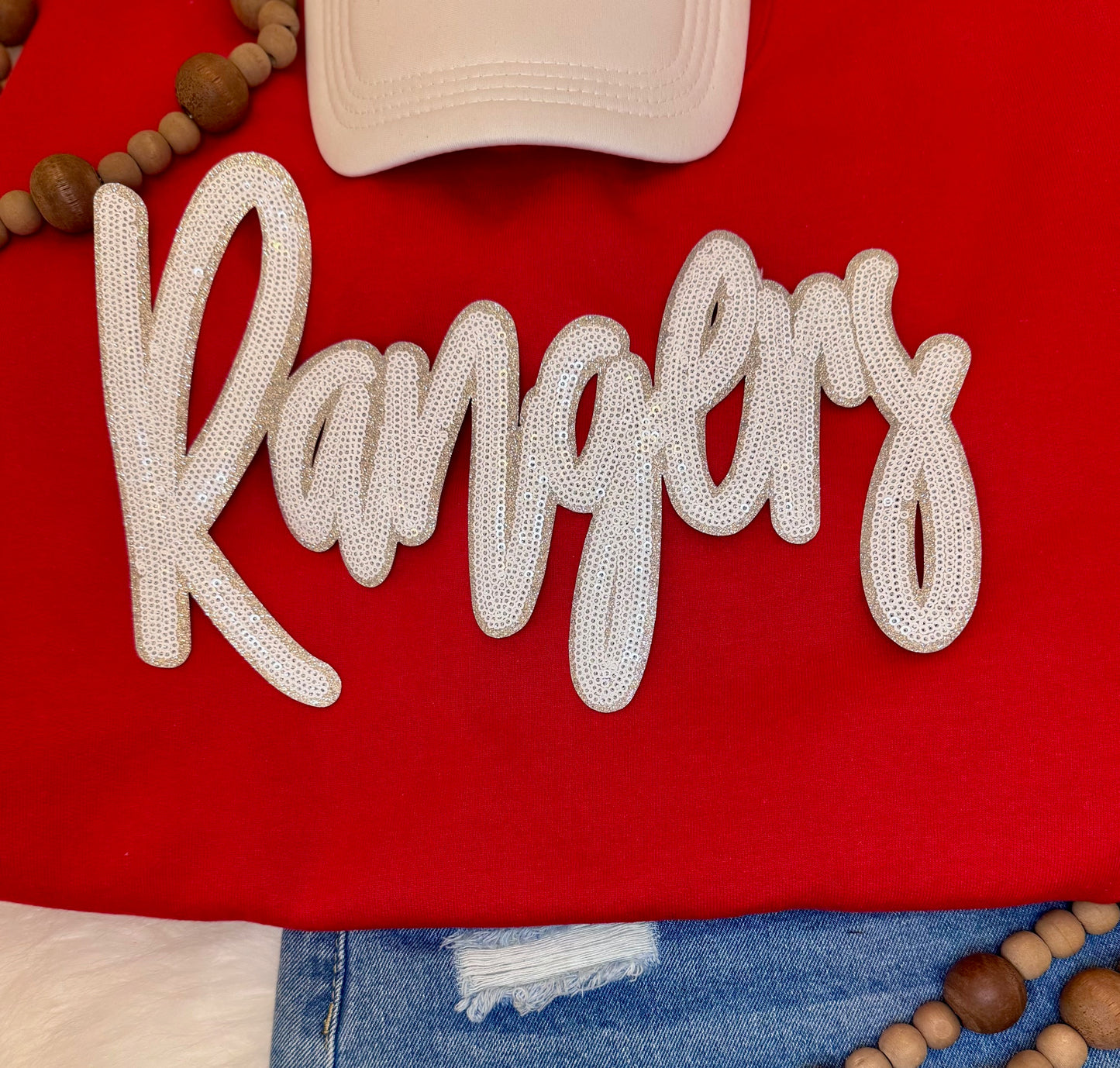 Sequin Rangers Patch: Silver Glitter Iron-On Sports Patch
