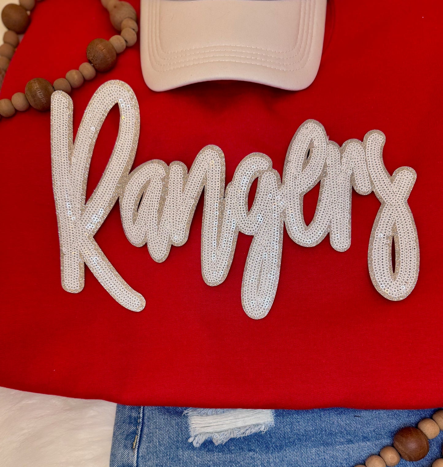 Sequin Rangers Patch: Silver Glitter Iron-On Sports Patch