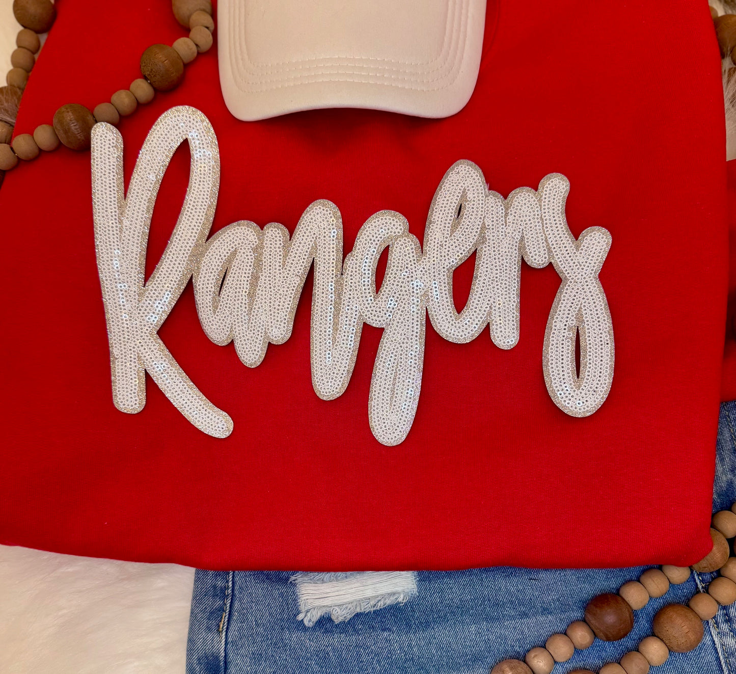 Sequin Rangers Patch: Silver Glitter Iron-On Sports Patch