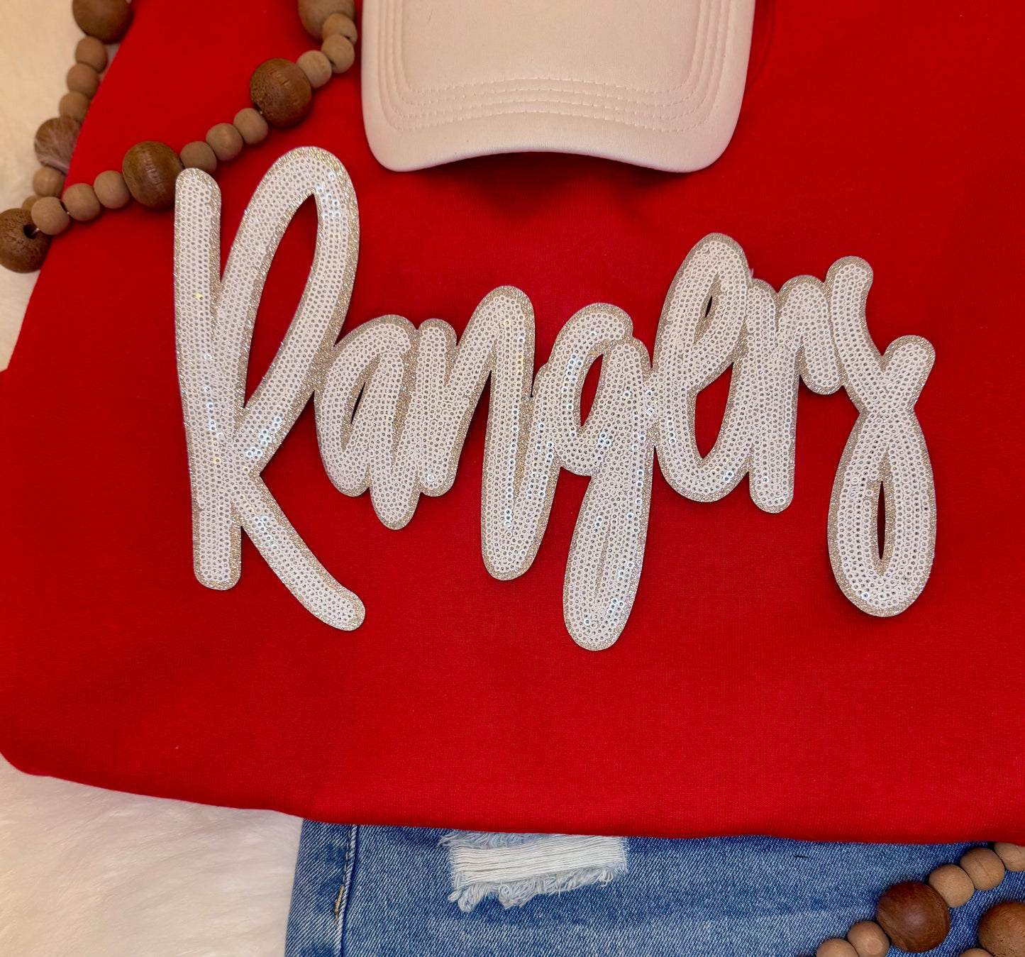 Sequin Rangers Patch: Silver Glitter Iron-On Sports Patch