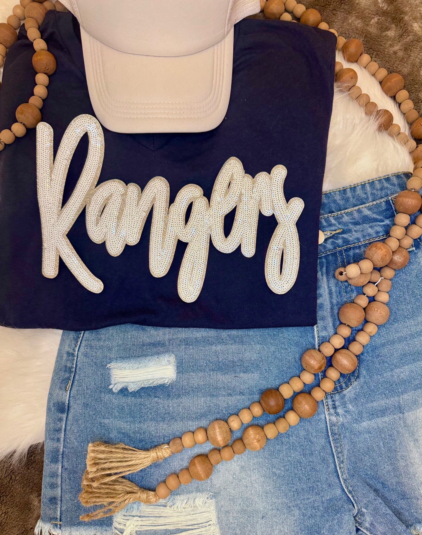 Sequin Rangers Patch: Silver Glitter Iron-On Sports Patch