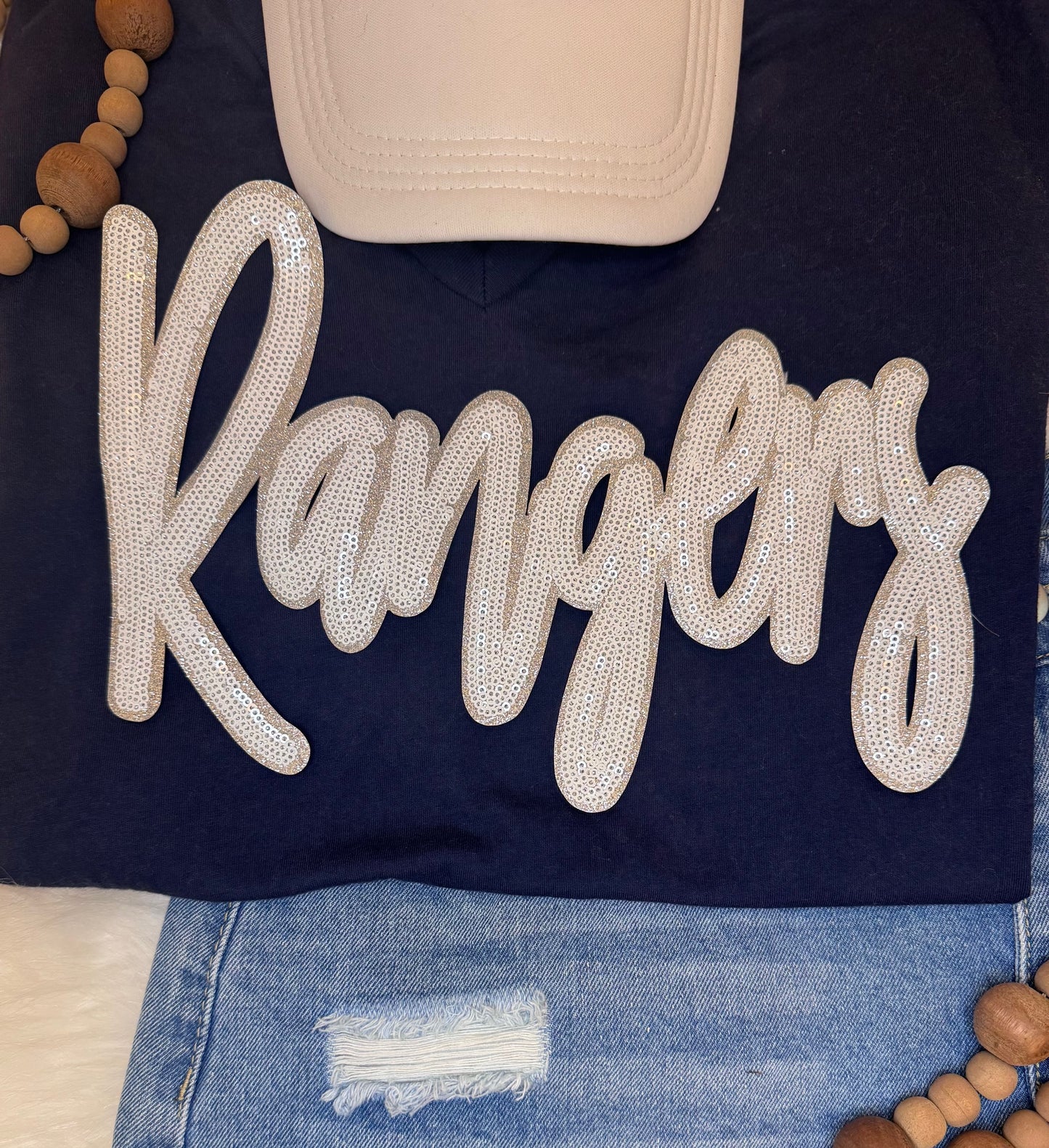 Sequin Rangers Patch: Silver Glitter Iron-On Sports Patch