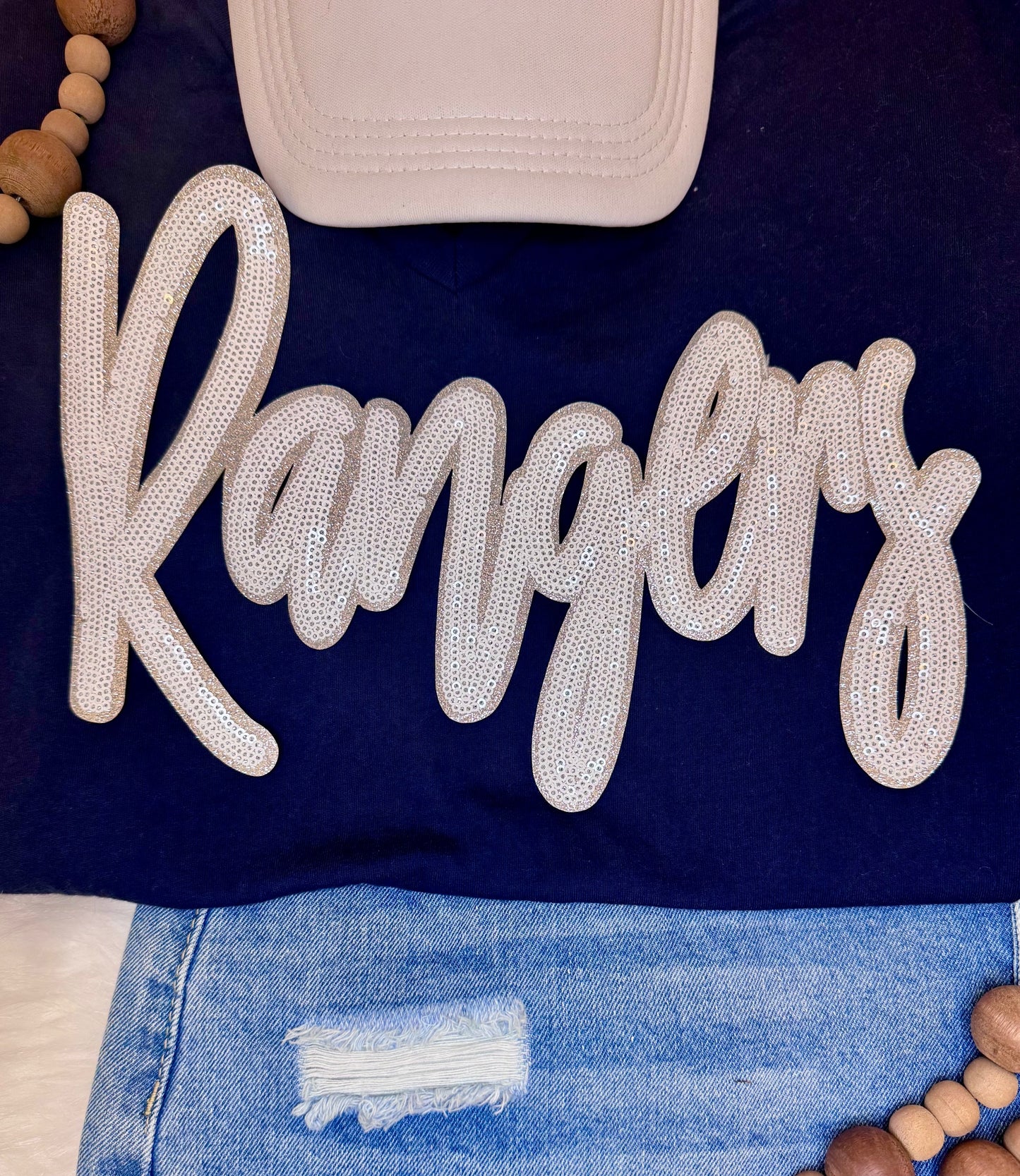 Sequin Rangers Patch: Silver Glitter Iron-On Sports Patch