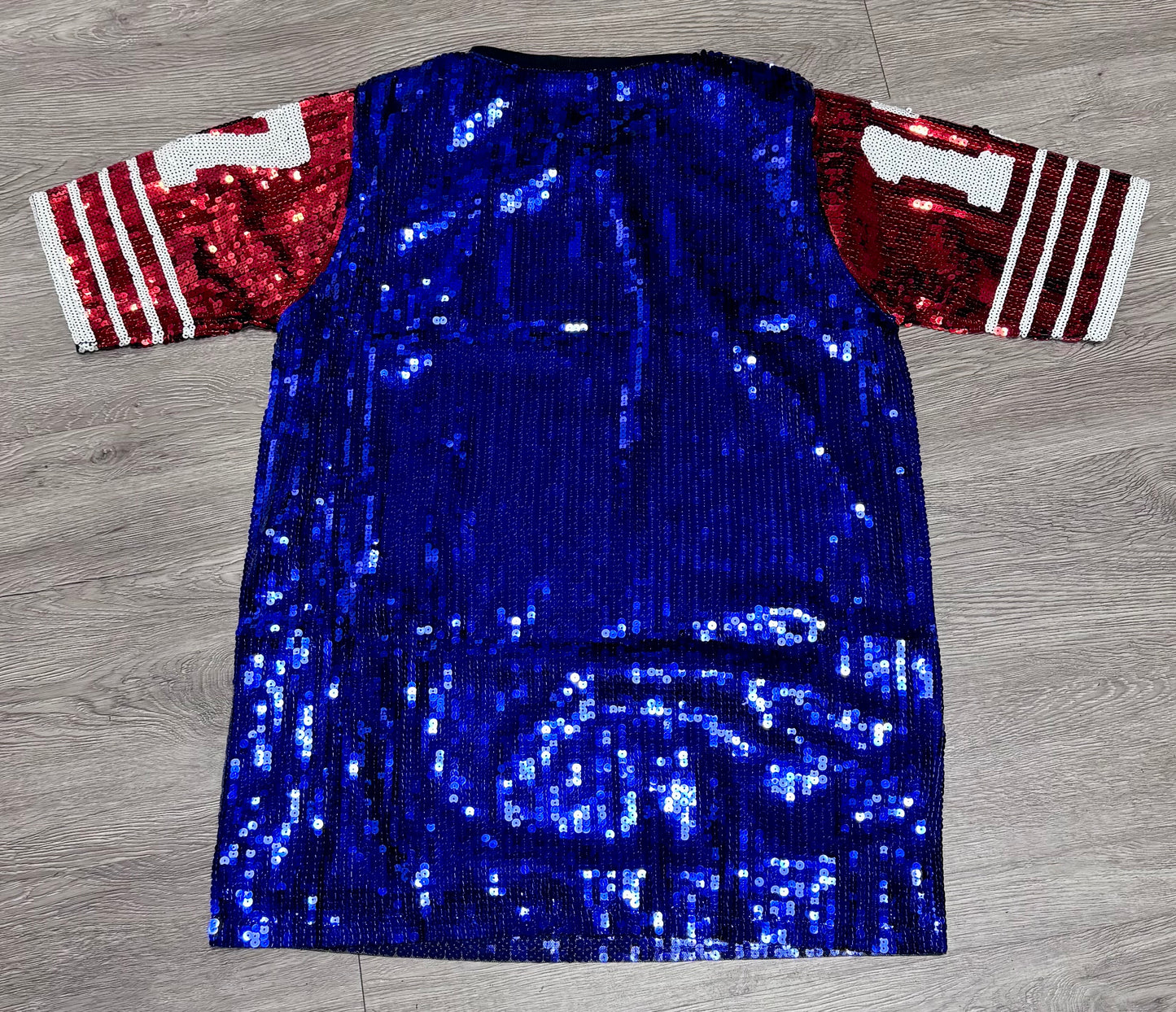 Buffalo Sequin Jersey Dress: Blue & Red Game Day, New York Attire