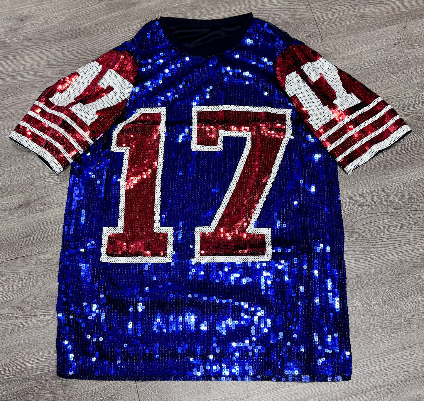 Buffalo Sequin Jersey Dress: Blue & Red Game Day, New York Attire