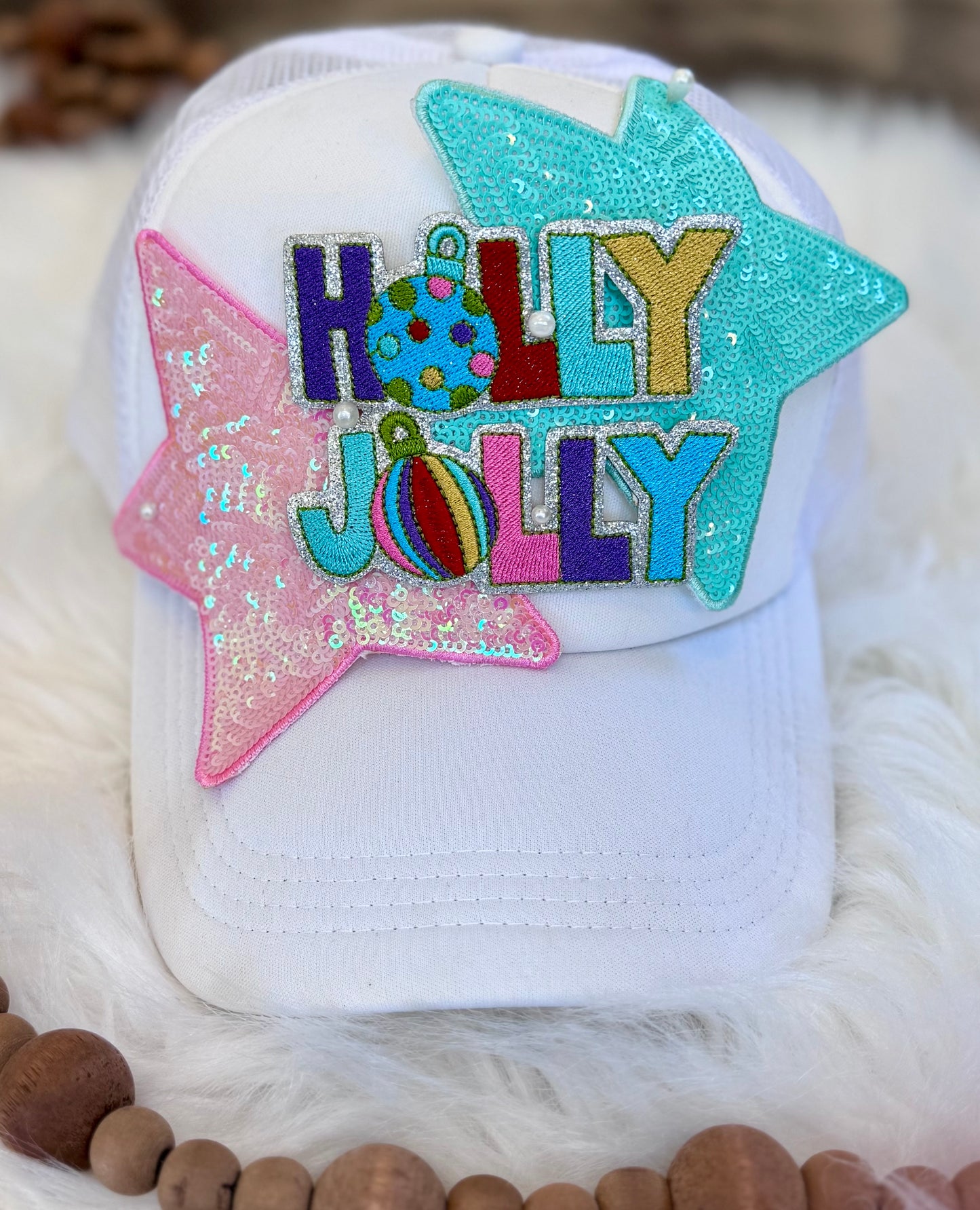 Holly Jolly Patch: , Iron-On Christmas Trucker Hat Patch