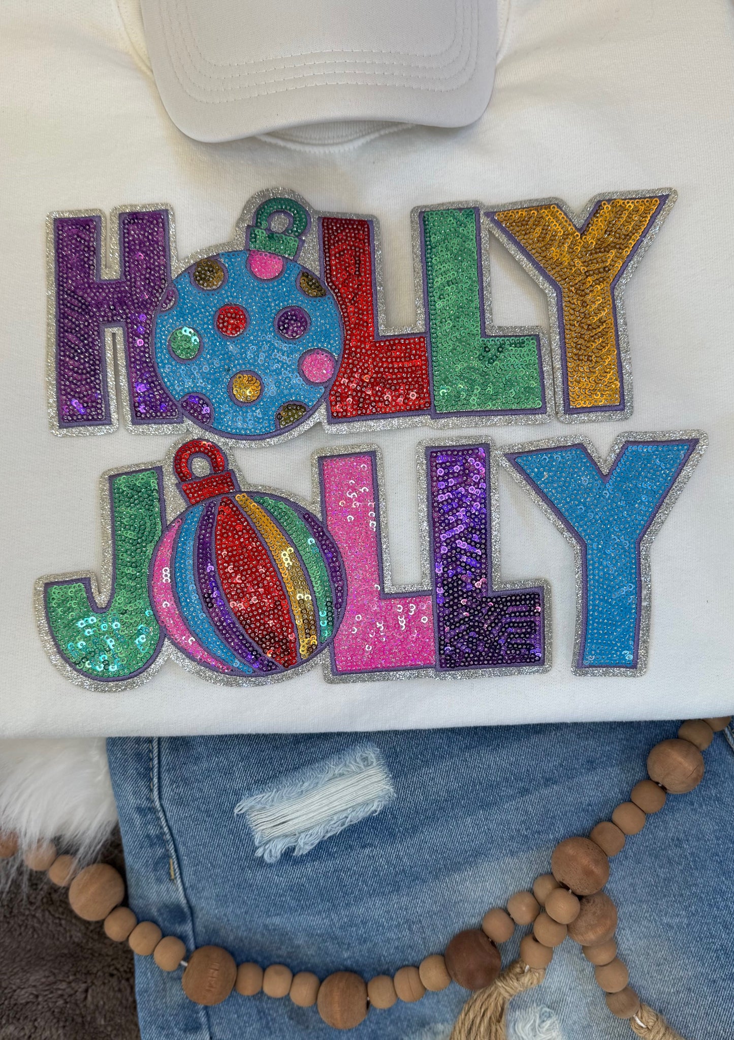 Holly Jolly Patch: Sequin Christmas Applique - 11 inch patch