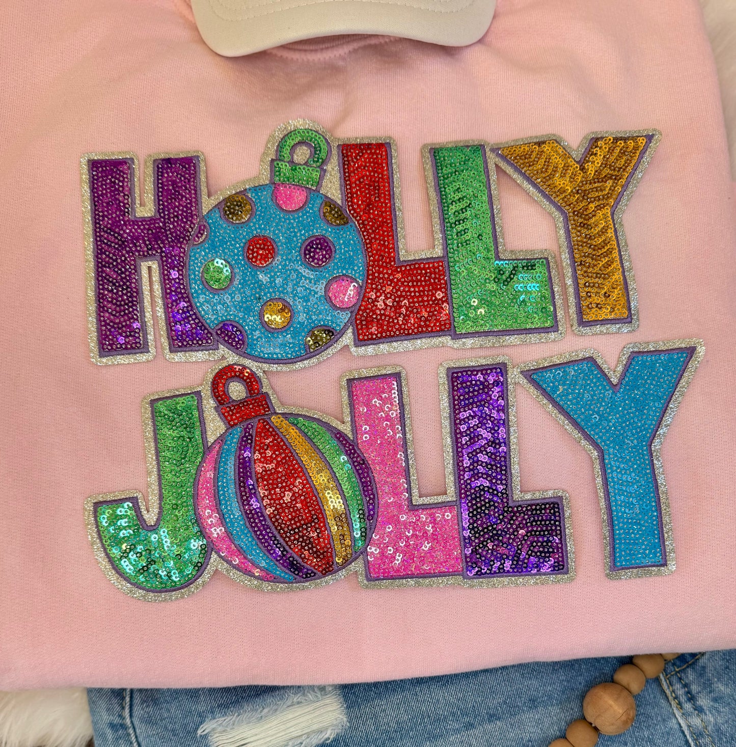 Holly Jolly Patch: Sequin Christmas Applique - 11 inch patch