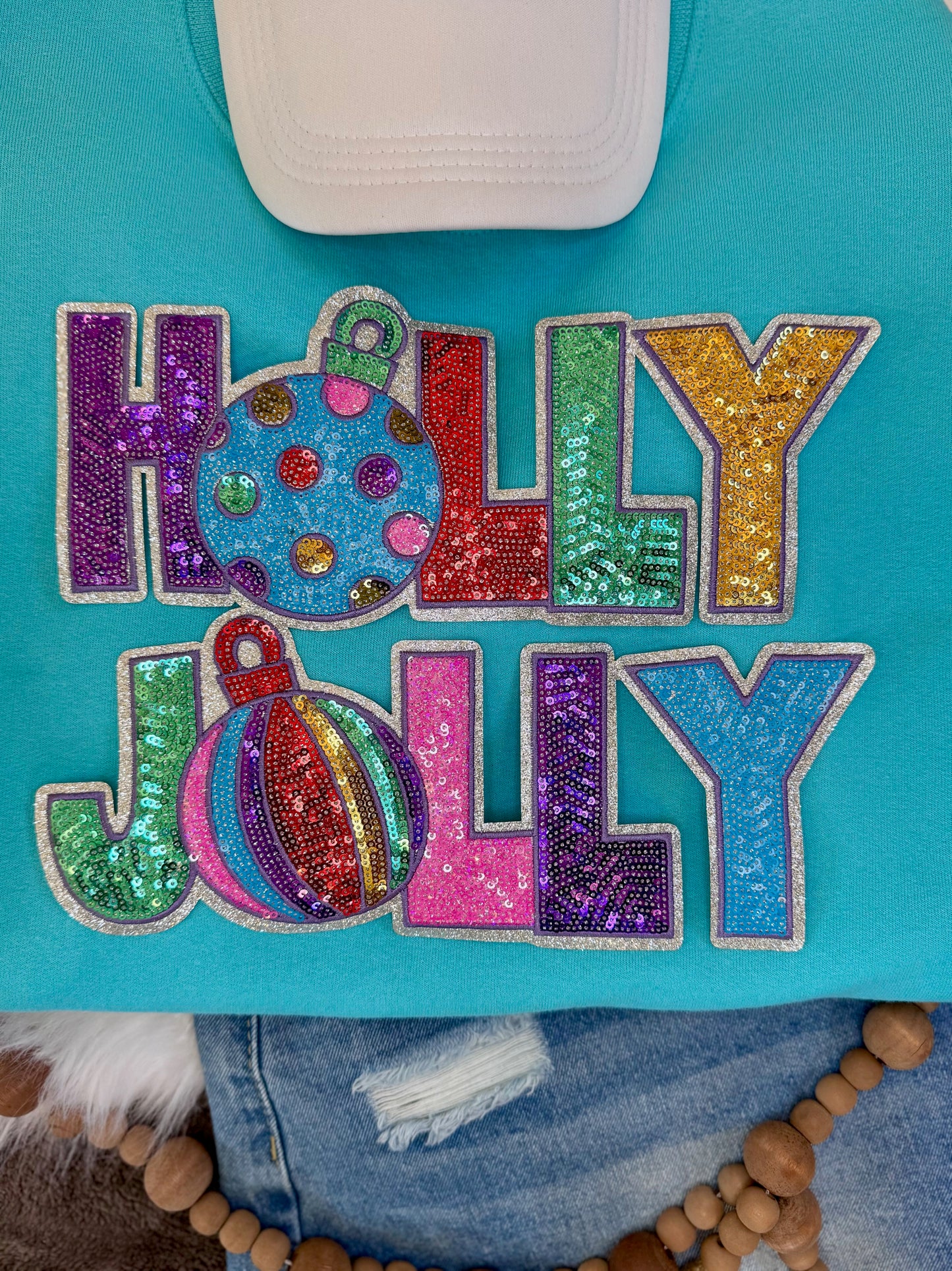 Holly Jolly Patch: Sequin Christmas Applique - 11 inch patch