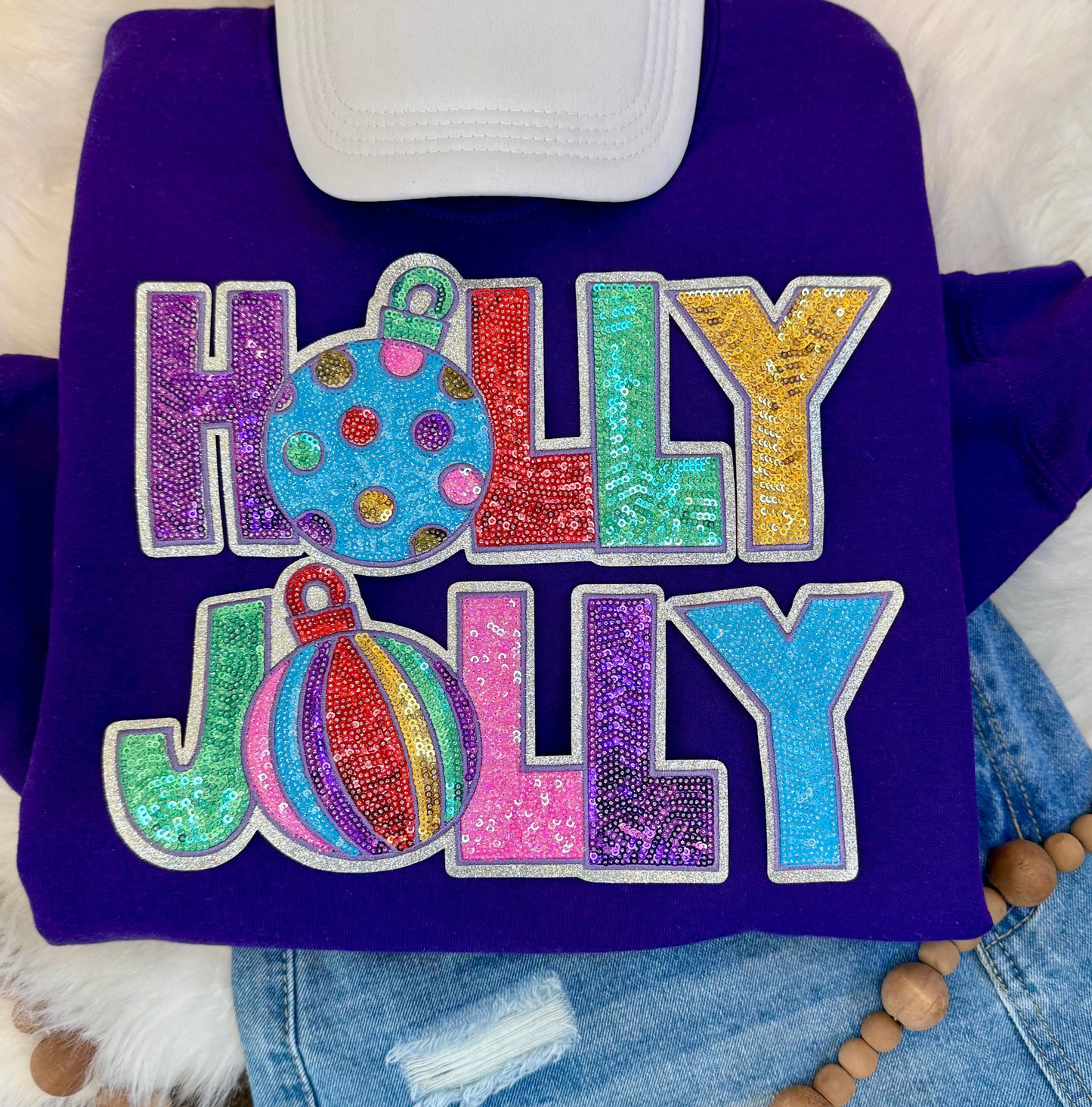 Holly Jolly Patch: Sequin Christmas Applique - 11 inch patch