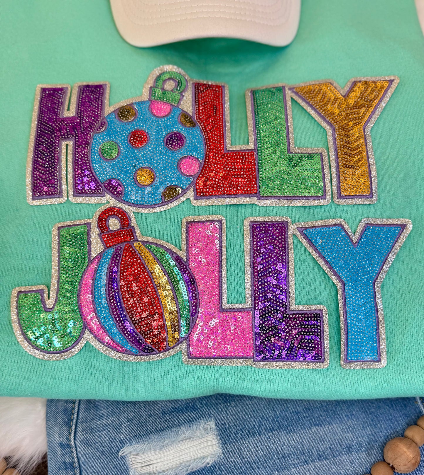 Holly Jolly Patch: Sequin Christmas Applique - 11 inch patch
