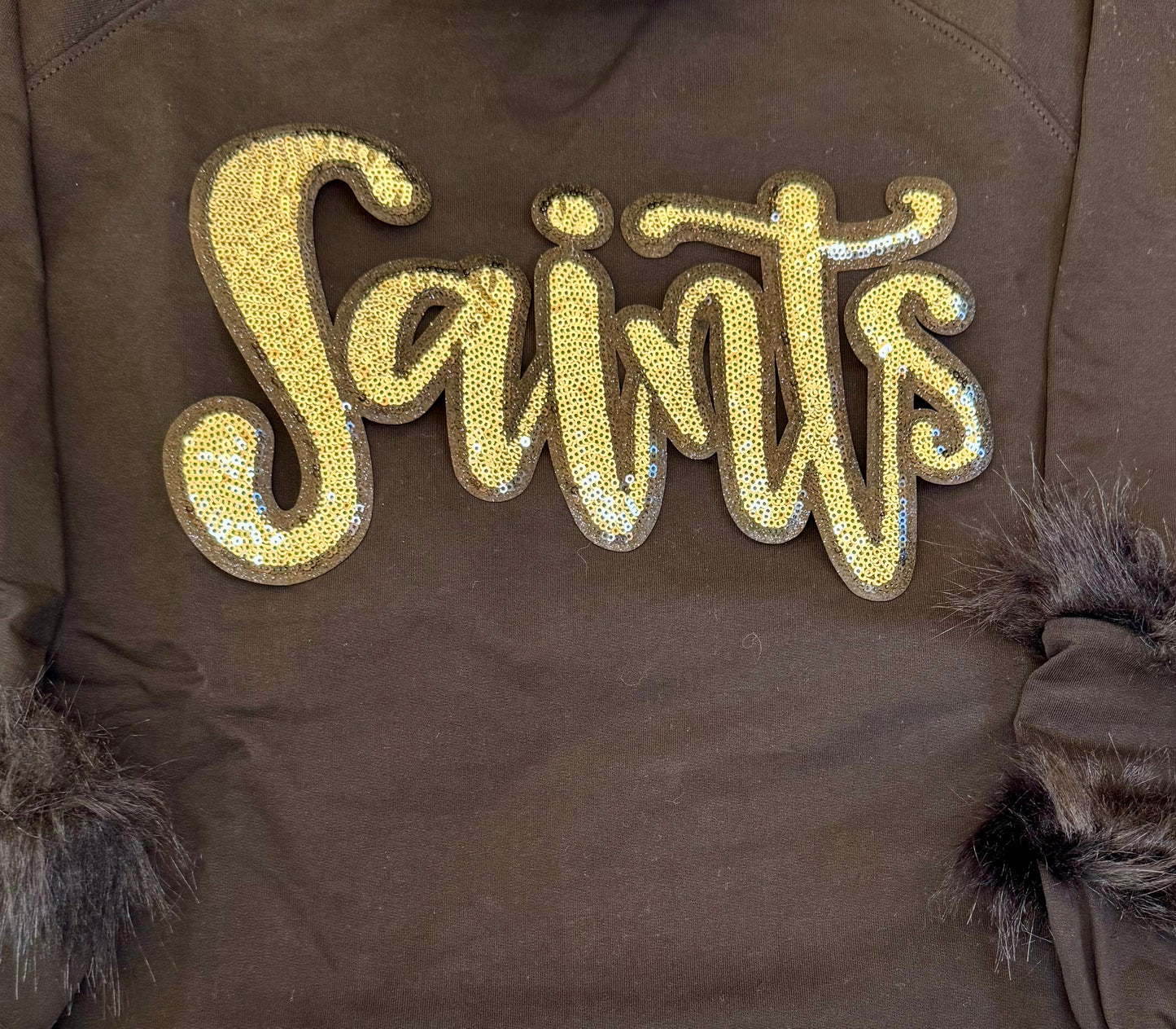 Sequin Script Saints Patch: Black Glitter Iron On Applique, School Mascot