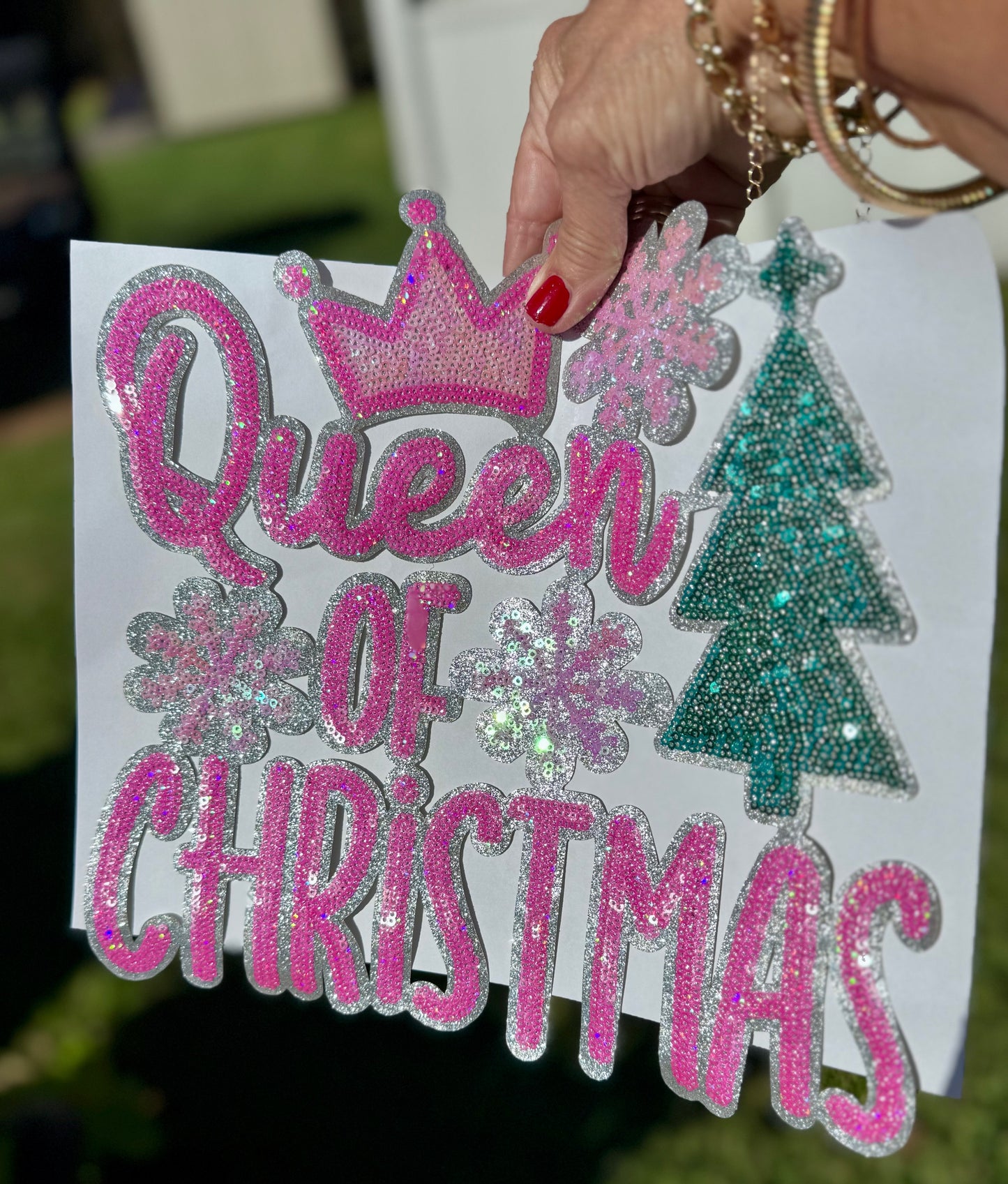 Queen of Christmas Patch: Christmas Applique - 11 inch Sequin patch