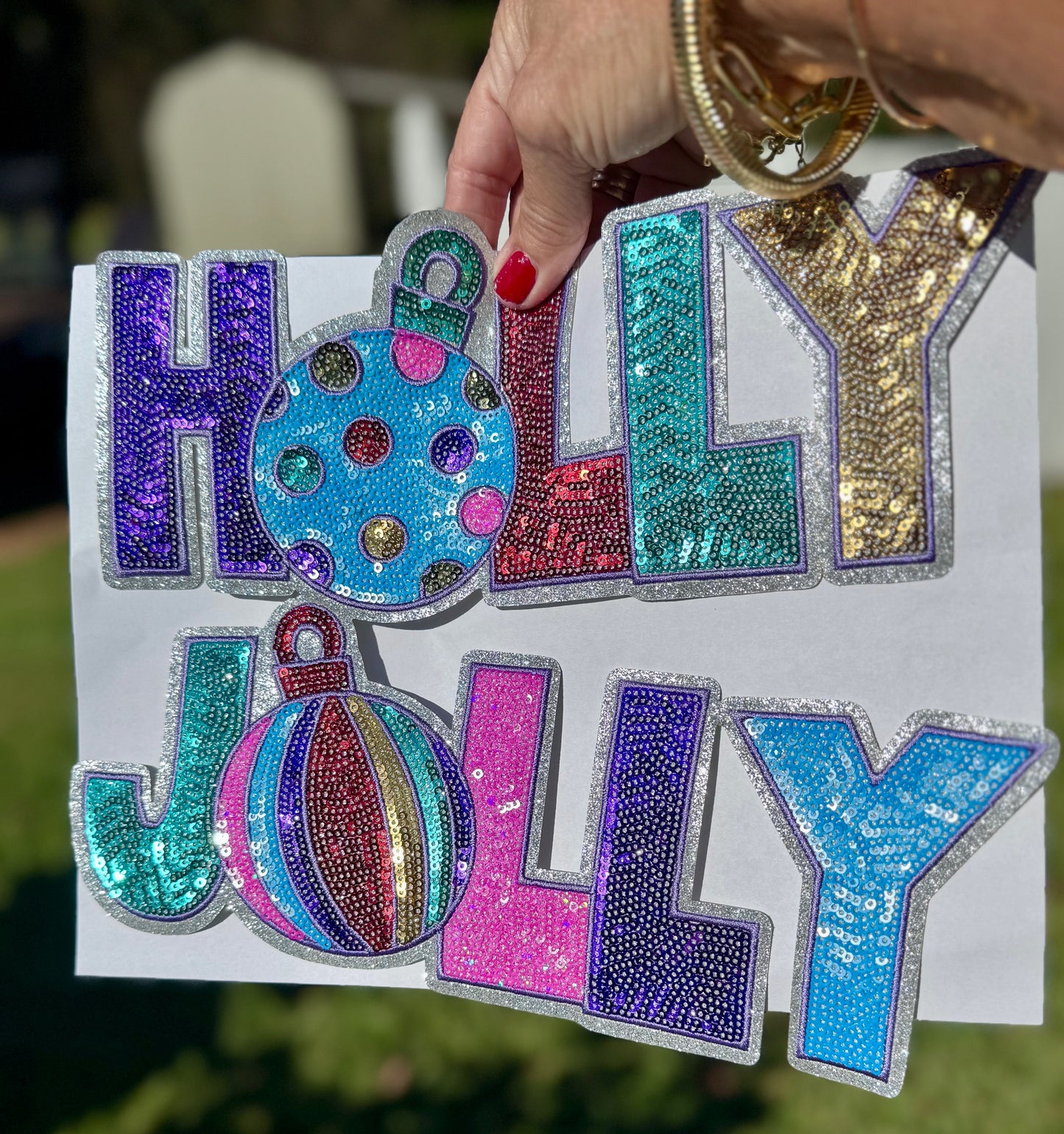 Holly Jolly Patch: Sequin Christmas Applique - 11 inch patch