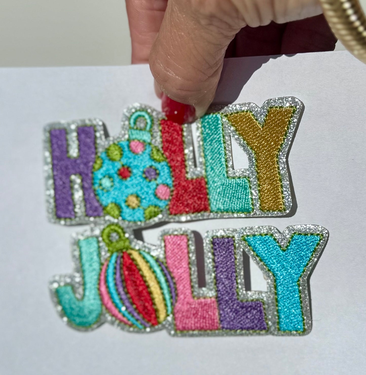 Holly Jolly Patch: , Iron-On Christmas Trucker Hat Patch