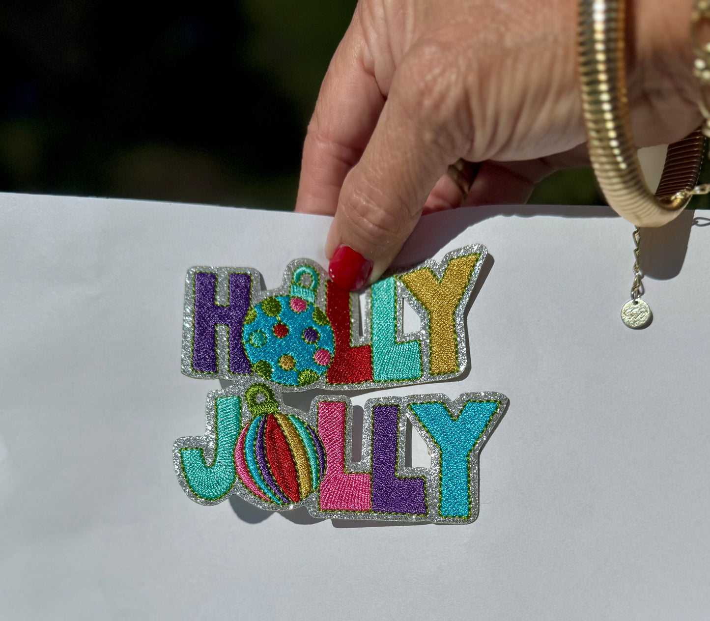 Holly Jolly Patch: , Iron-On Christmas Trucker Hat Patch